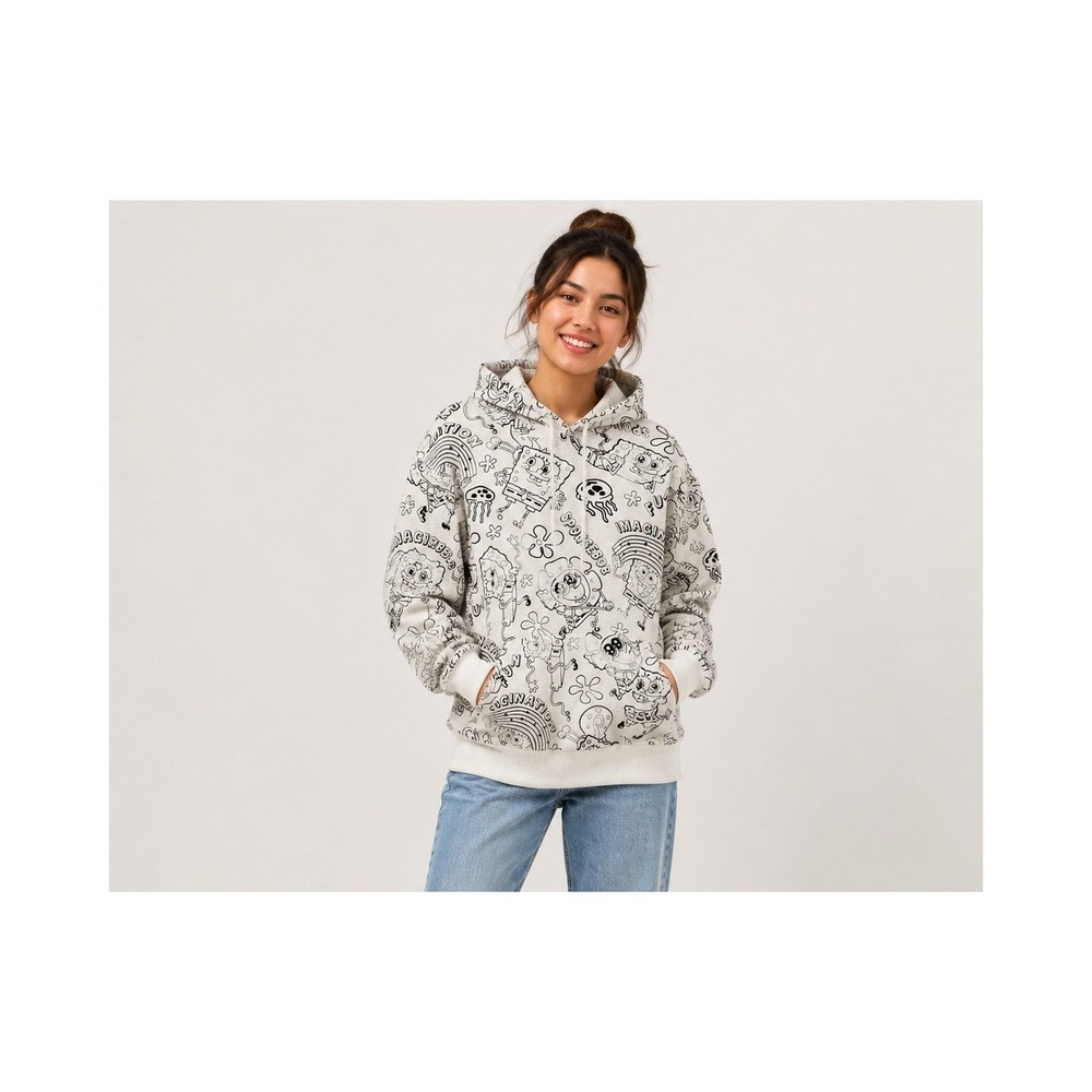 Nickelodeon Sponge Bob Squarepants Hoodie Sweatshirt Womens‎ Large White Black